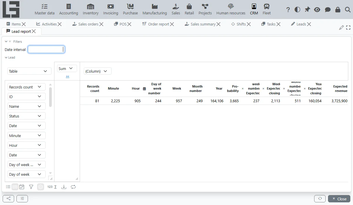 Flexibler Lead-Bericht in MyCompany CRM